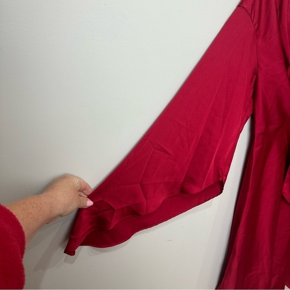 ASOS Cape Sleeve Dress Red Lightweight Silky Flowy Deep V Neckline - Picture 3 of 7